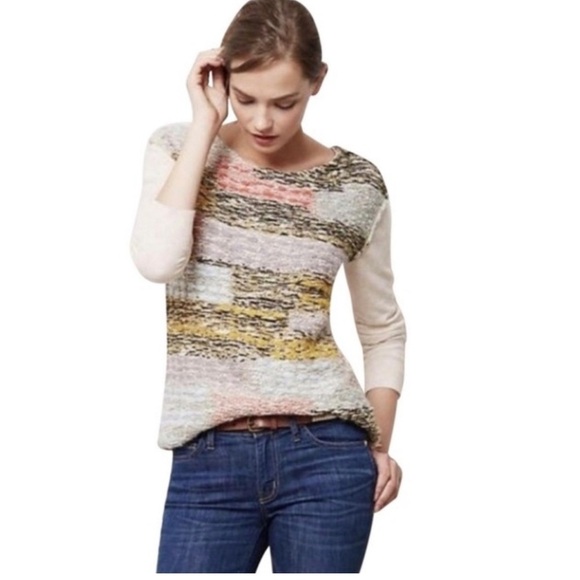 ANTHROPOLOGIE MOTH Multi-Color Knit Cashmere Blend Sweater Size Medium - Picture 1 of 16